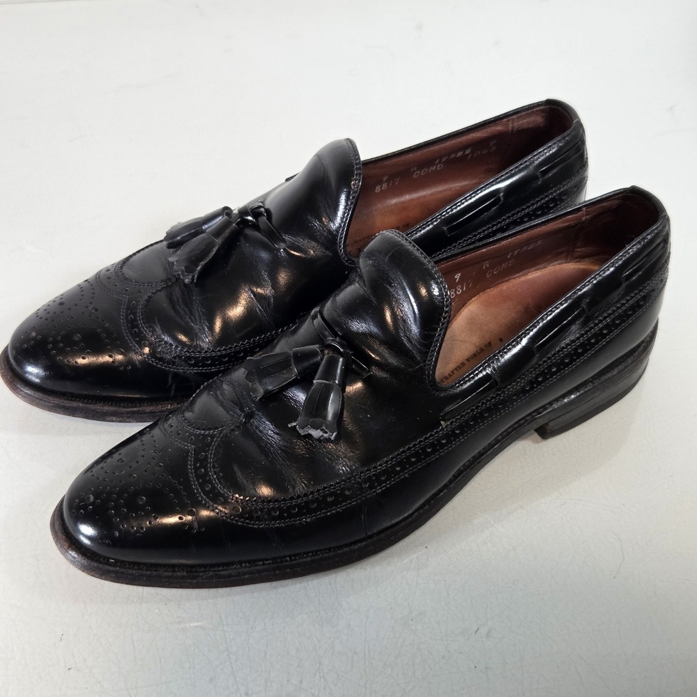 Allen Edmonds Manchester USA Black Wingtip Tassel Loafers Dress Shoes Size 9 A